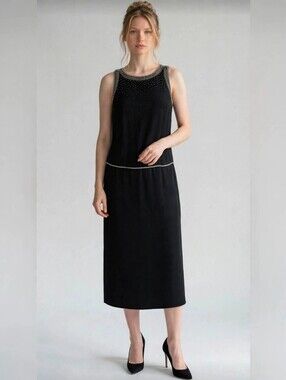 JMD NEW YORK! GORGEOUS BLACK W/IRIDESCENT SILVER BEADING GOWN, DRESS! SZ 2X